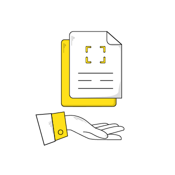 whitepaper goals - Simple line drawings of documents and paper sheets in white and yellow colors arranged in a horizontal layout