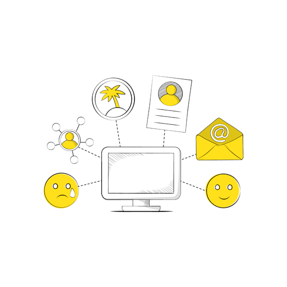 Computer with emojis depicting different emotions for situation-specific emails