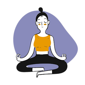 Zenamu Integration Logo - Illustration of a person in orange crop top meditating in lotus position against purple background, drawn in minimalist style