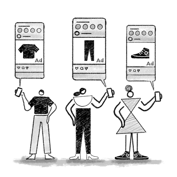 Three people getting ads on their phones