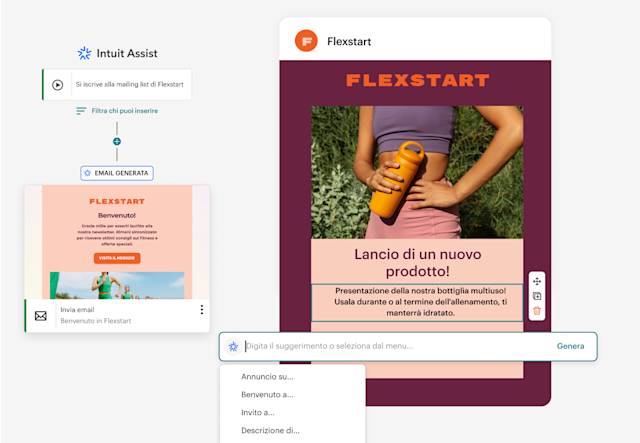 Interfaccia utente che mostra la personalizzazione delle email usando consigli basati sull'intelligenza artificiale 