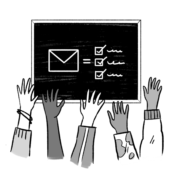 Students raising their hands in a classroom