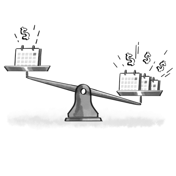 Calendars being balanced on a scale