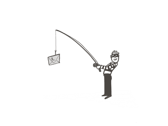 Criminal with a fishing rod with an email attached