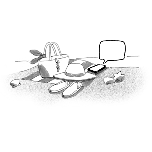 Items on the beach and a cell phone with an sms message