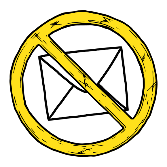 Graphic of an email with a cross through it