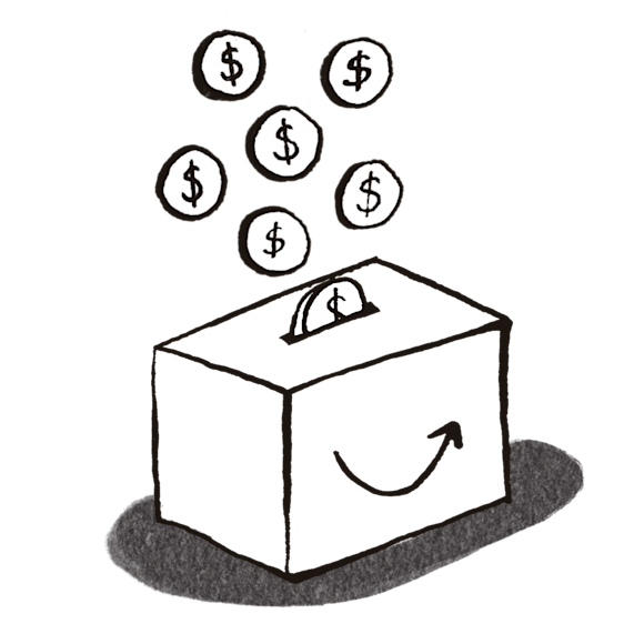 Amazon box and coins