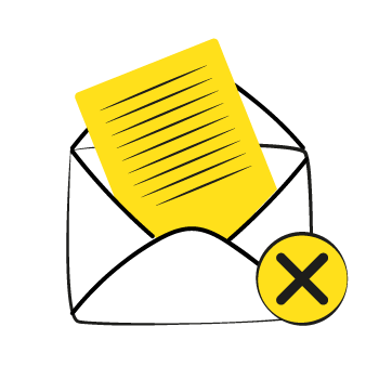 email blacklisted - illustration of an envelope with a piece of paper and an x symbol 