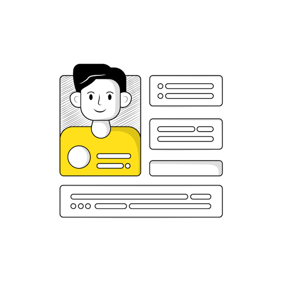 buyer persona example concept - Simple line illustration of a profile card, alongside text placeholder boxes