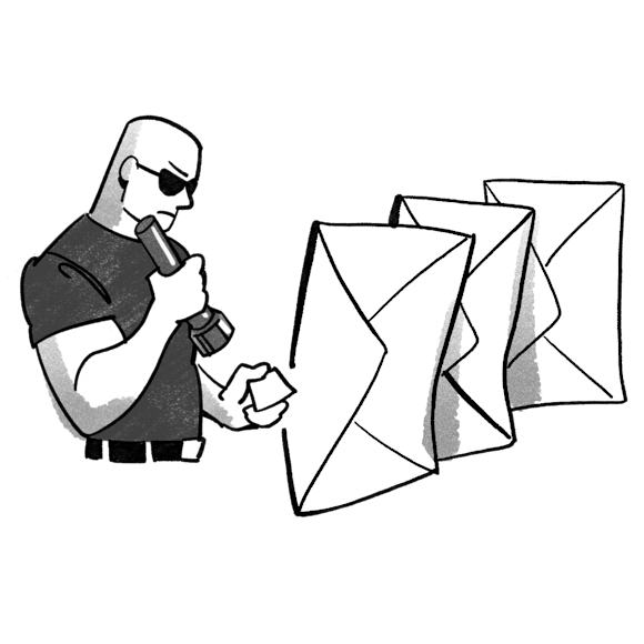 Man with flashlight inspecting incoming emails