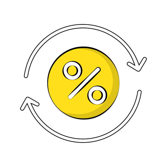 Yellow percentage symbol inside circular arrows indicating rotation or refresh cycle