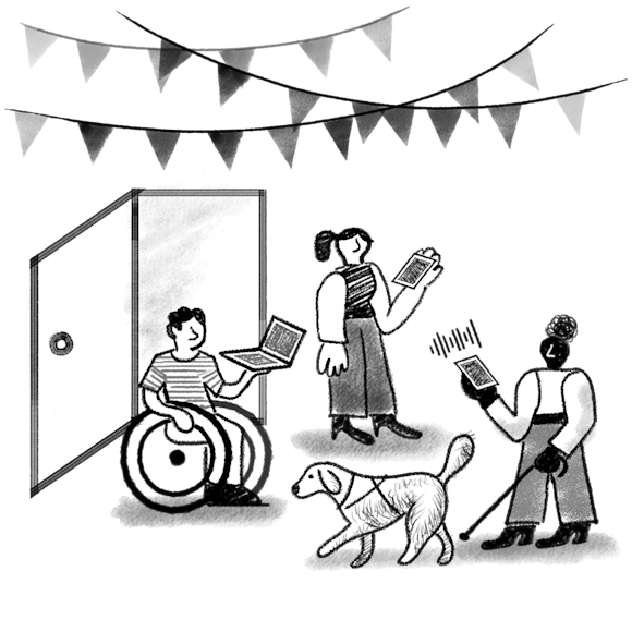 People with disabilities on laptops and mobile devices