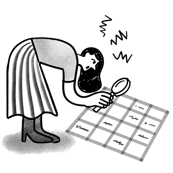 Woman inspecting data with a magnifying glass