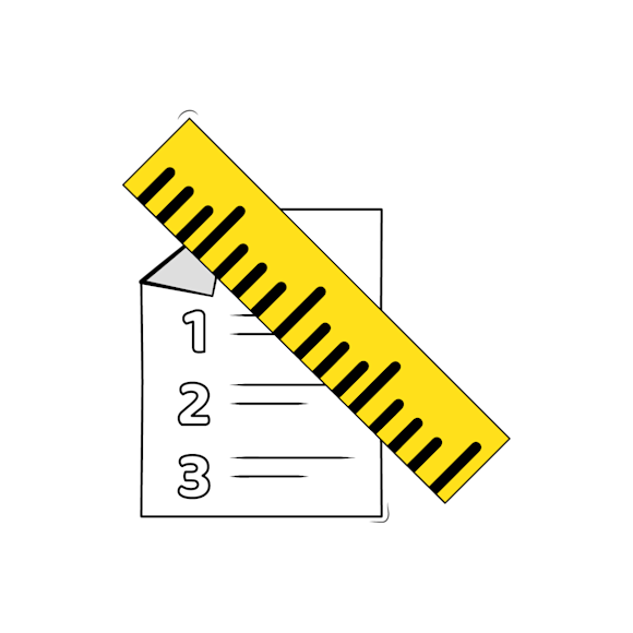 Ruler next to a piece of paper that lists 1, 2, 3