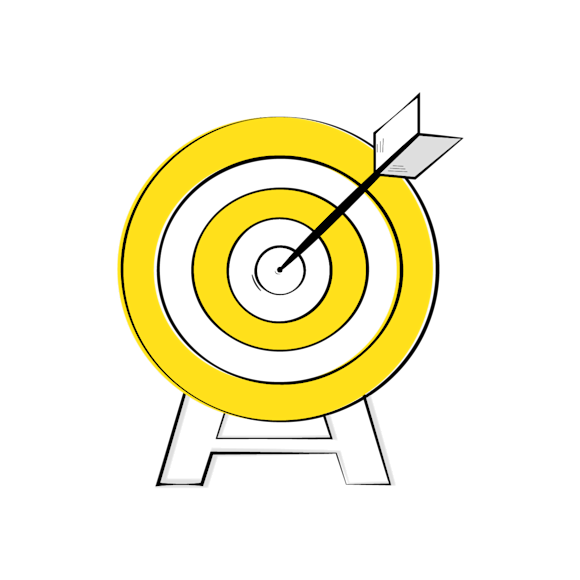 Illustration of a yellow and white target with arrow in the center
