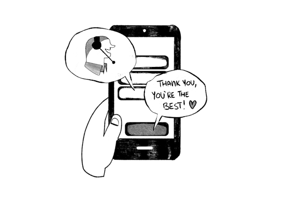 Phone with customer service rep having a conversation