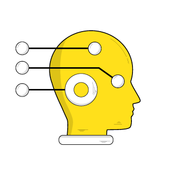 benefits of AI predictive analytics - Simple yellow profile silhouette of a head connected by lines