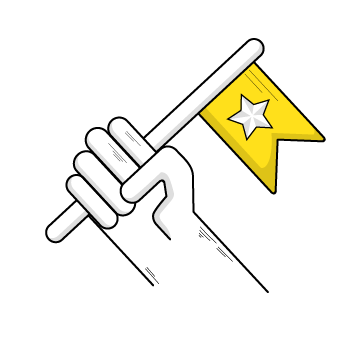 democratic leadership style - Simple line drawing of a hand holding a flat with a star on it