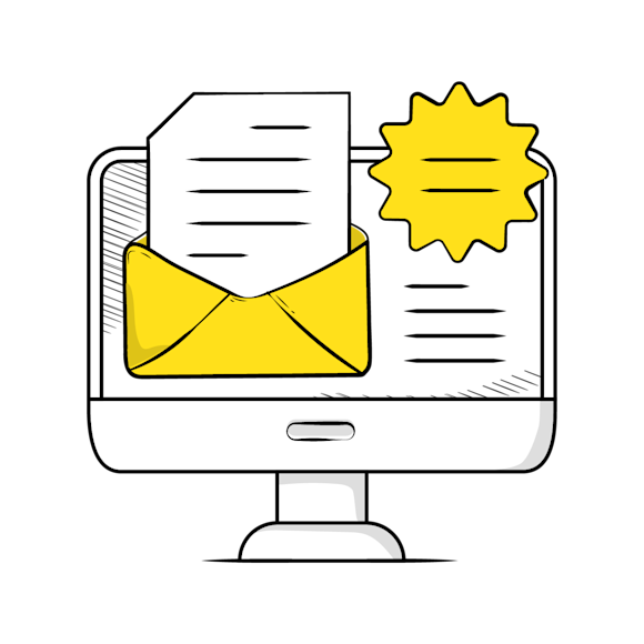 newsletter subscription - Computer monitor displaying a yellow envelope icon and sun symbol
