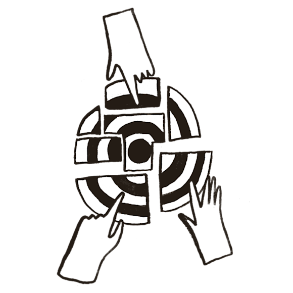 3 hands putting together a target puzzle