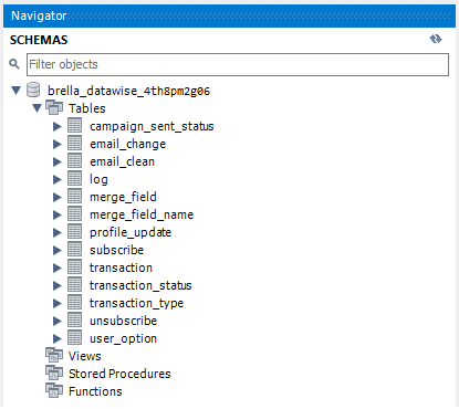 Image of Schema folders in a navigator.