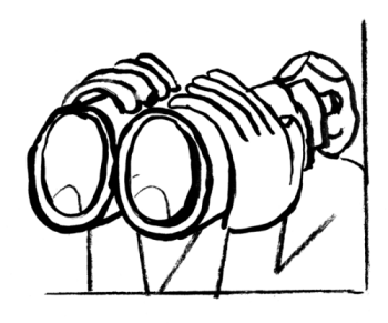 Illustration of man looking through binoculars.