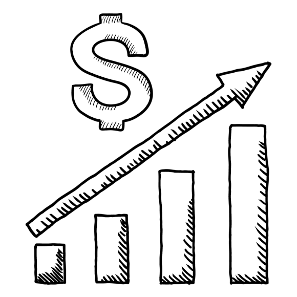 Graphic of an upward bar chart with a dollar sign