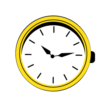 choose the right SMS time - A row of yellow analog clock 