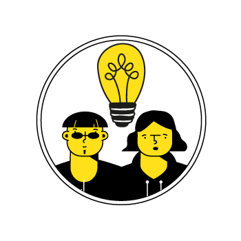 not all gifs - Simple yellow circular icons showing different people with a light bulb