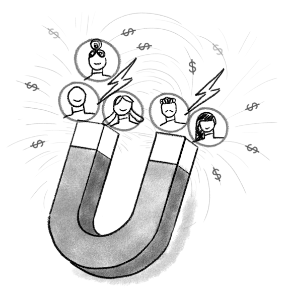 Magnet with ‘personas’ being attracted