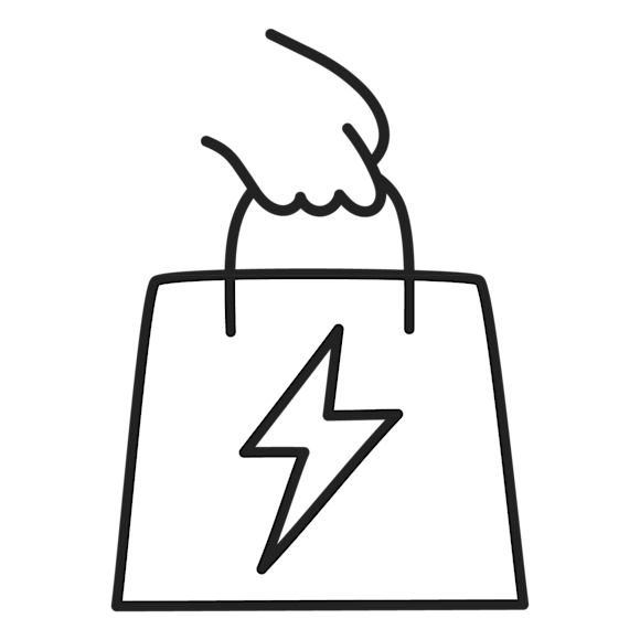 Graphic of a hand holding a shopping bag 