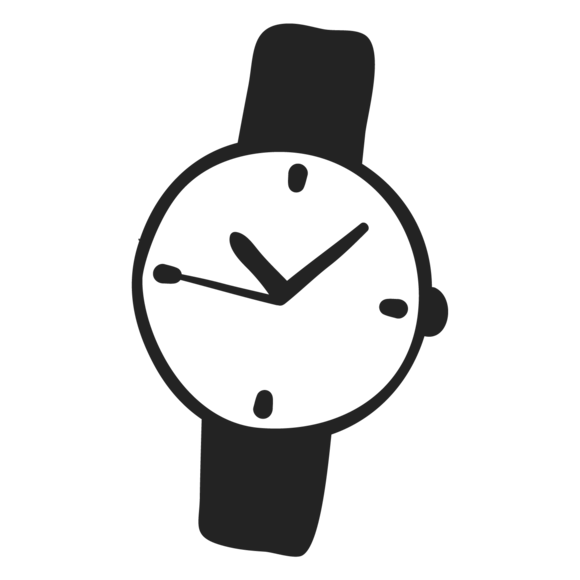 Simple black and white icon of an analog wristwatch 