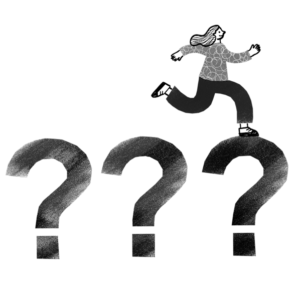 Person running on question marks