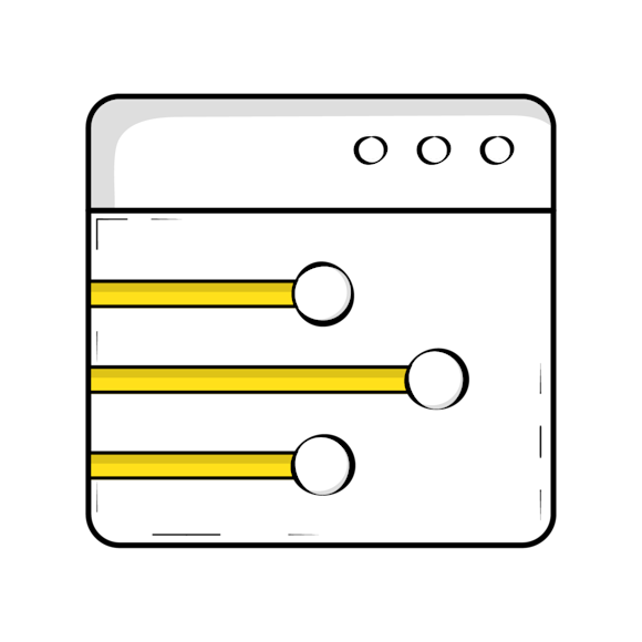 sidebar menu - Simple line drawing of a menu or settings icon with three yellow horizontal bars and circular endpoints